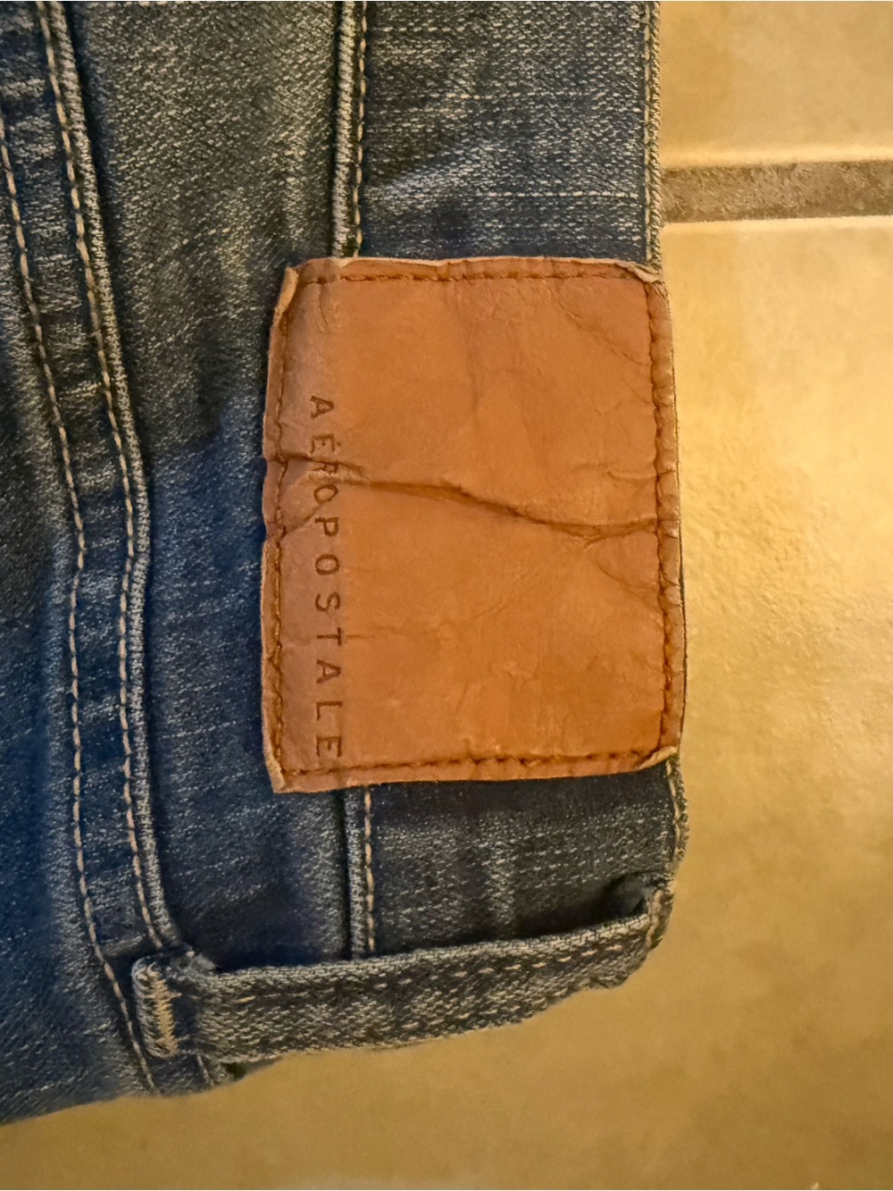 Aéropostale Blue Denim Jeans with Brown Leather Patch